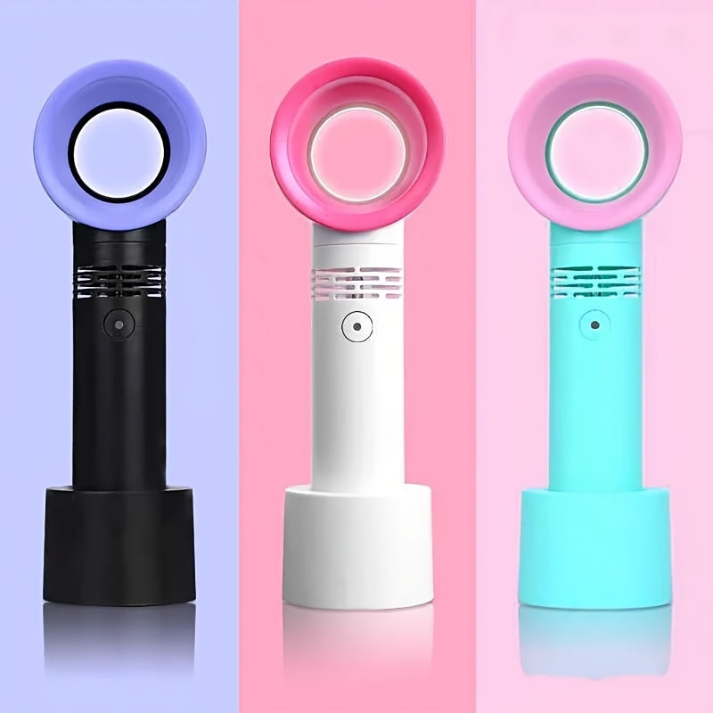 Portable Bladeless Handheld Fan - USB Rechargeable Mini Desk Fan with 3 Speed Settings for Travel, Camping, Office, and Home