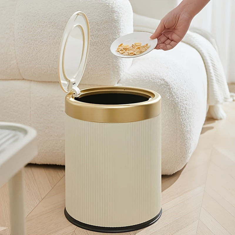 Oval Waste Bin with Gold Lid - Press Top Bathroom Trash Can