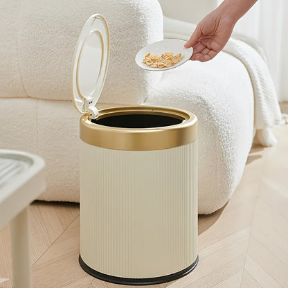 Oval Waste Bin with Gold Lid - Press Top Bathroom Trash Can