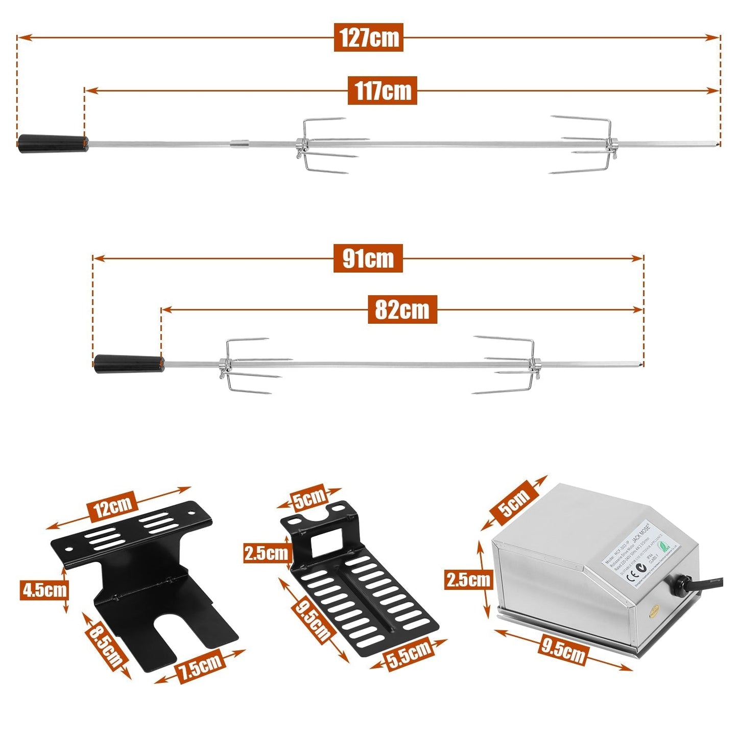 Stainless Steel Skewers for BBQ Grilling - 4 Meat Needles with Motor