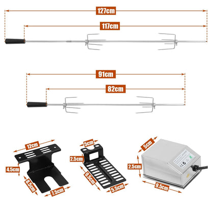 Stainless Steel Skewers for BBQ Grilling - 4 Meat Needles with Motor
