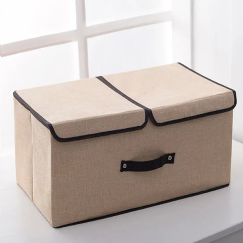 Foldable Cotton Storage Box | Organizer with Double Closure for Clothes and Laundry