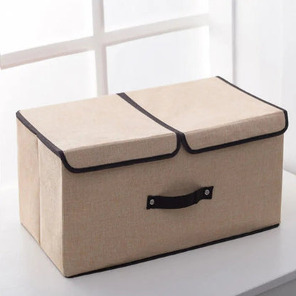 Foldable Cotton Storage Box | Organizer with Double Closure for Clothes and Laundry