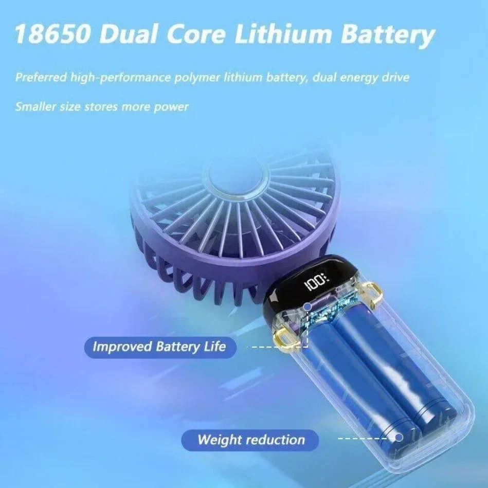 Compact Fan with 5 Speed Settings | 3000 mAh Rechargeable Battery | Foldable Design with LED Display