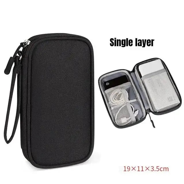 Travel Cable Organizer with Waterproof Storage Bag – Double-Layer Electronics Case