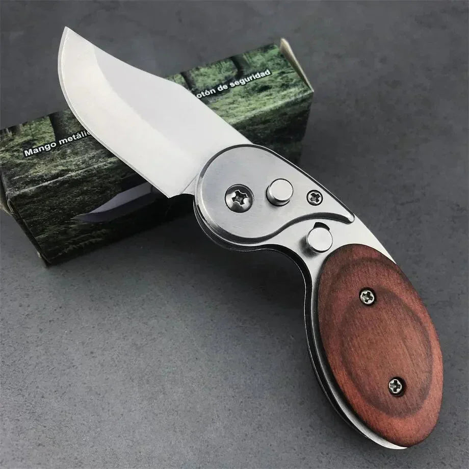 Compact Folding Knife with Wooden Handle | EDC Tool for Outdoor and Daily Use