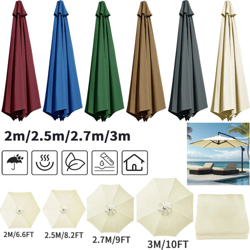 Waterproof Replacement Sun Umbrella Cover for 6/8 Ribs - Outdoor Use for Garden and Patio