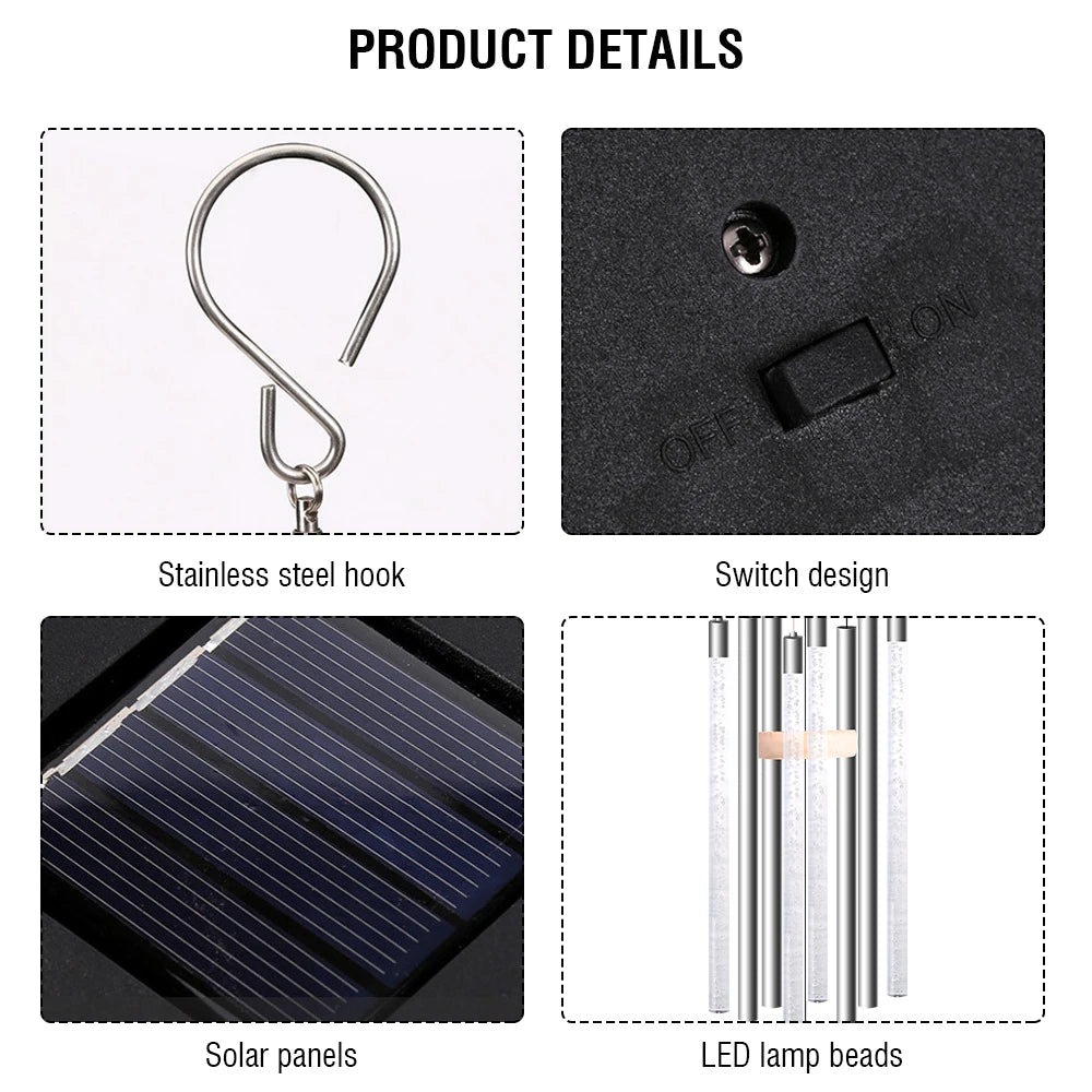 Solar-Powered LED Wind Chime – Color Changing, IP65 Waterproof Garden Decor