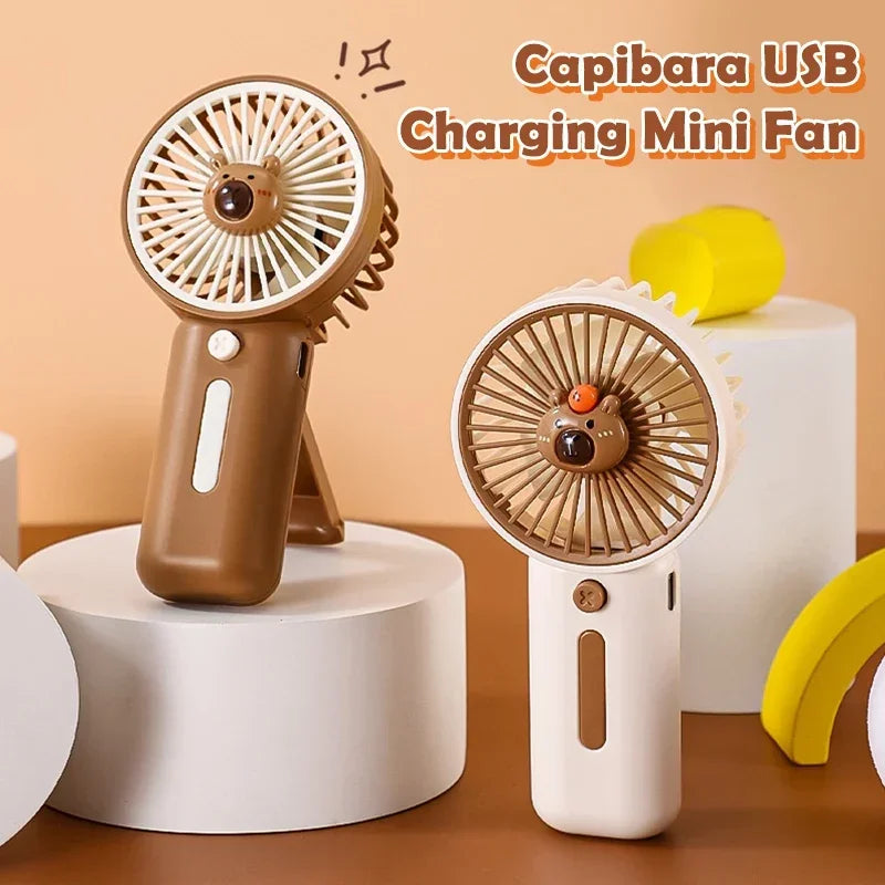 Portable USB Mini Fan | 3-Speed Airflow | Cartoon Capybara Design | Summer Breeze