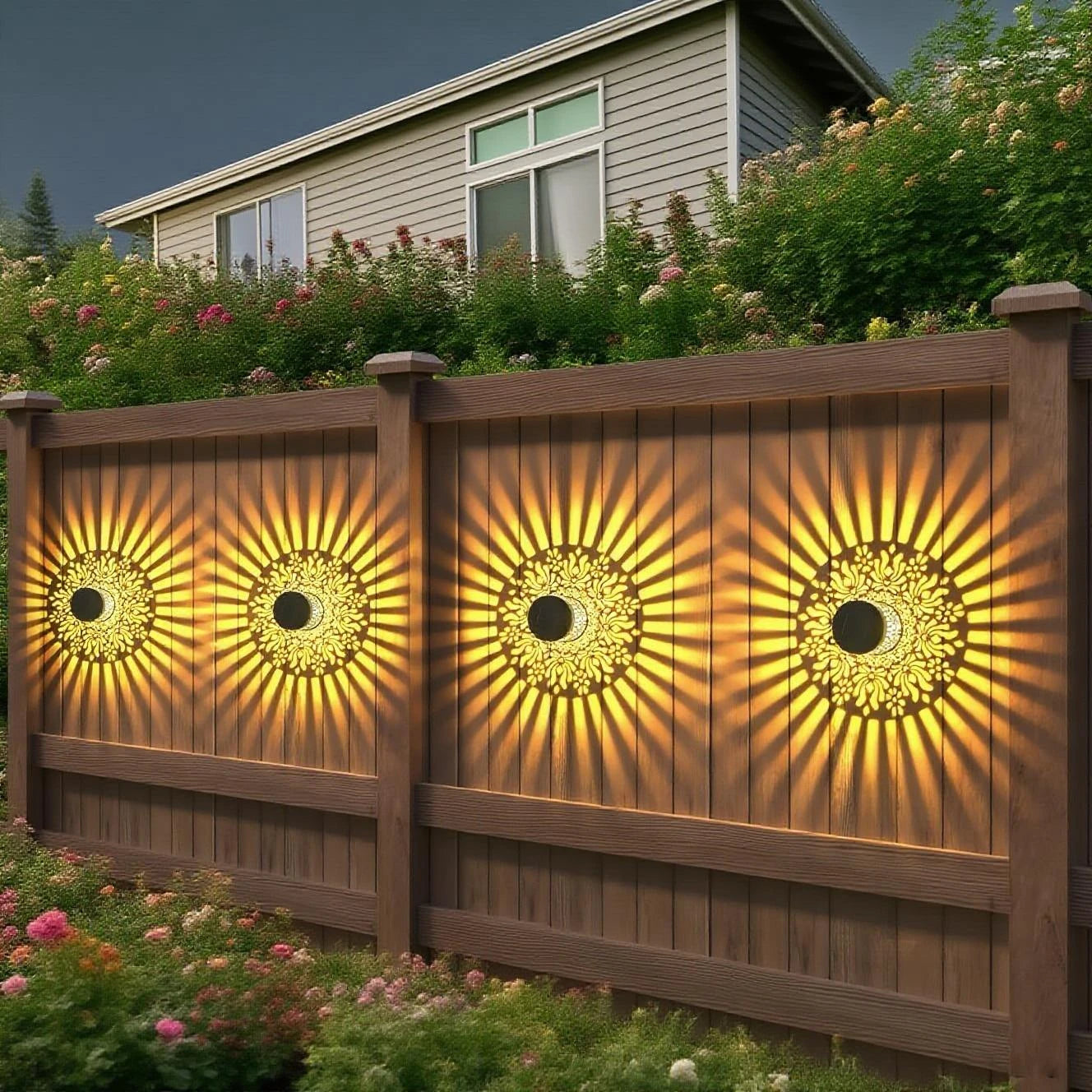 Solar Wall Lights Set of 2 | Iron Peony Design | 28 cm Height