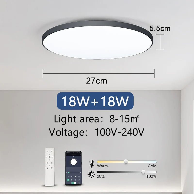 Smart 36W/50W LED Ceiling Light – Dimmable with Remote & App Control