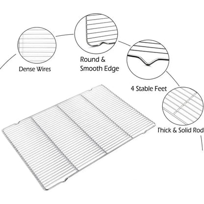 304 Stainless Steel Baking Sheet Set | Rectangular Grill Rack | Oven & BBQ Pan with Drip Tray