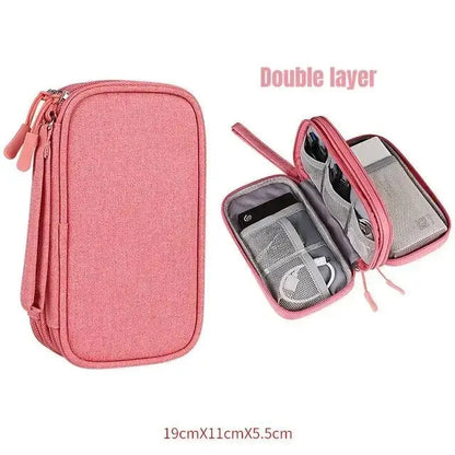 Travel Cable Organizer with Waterproof Storage Bag – Double-Layer Electronics Case