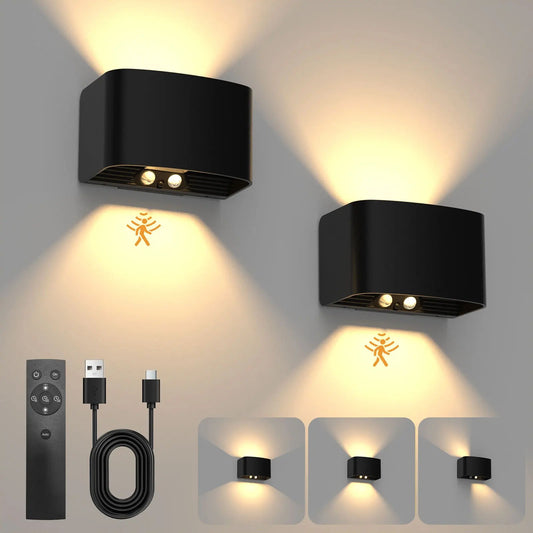 Wireless LED Wall Light with Up and Down Lighting | Motion Sensor | Warm White 3000K