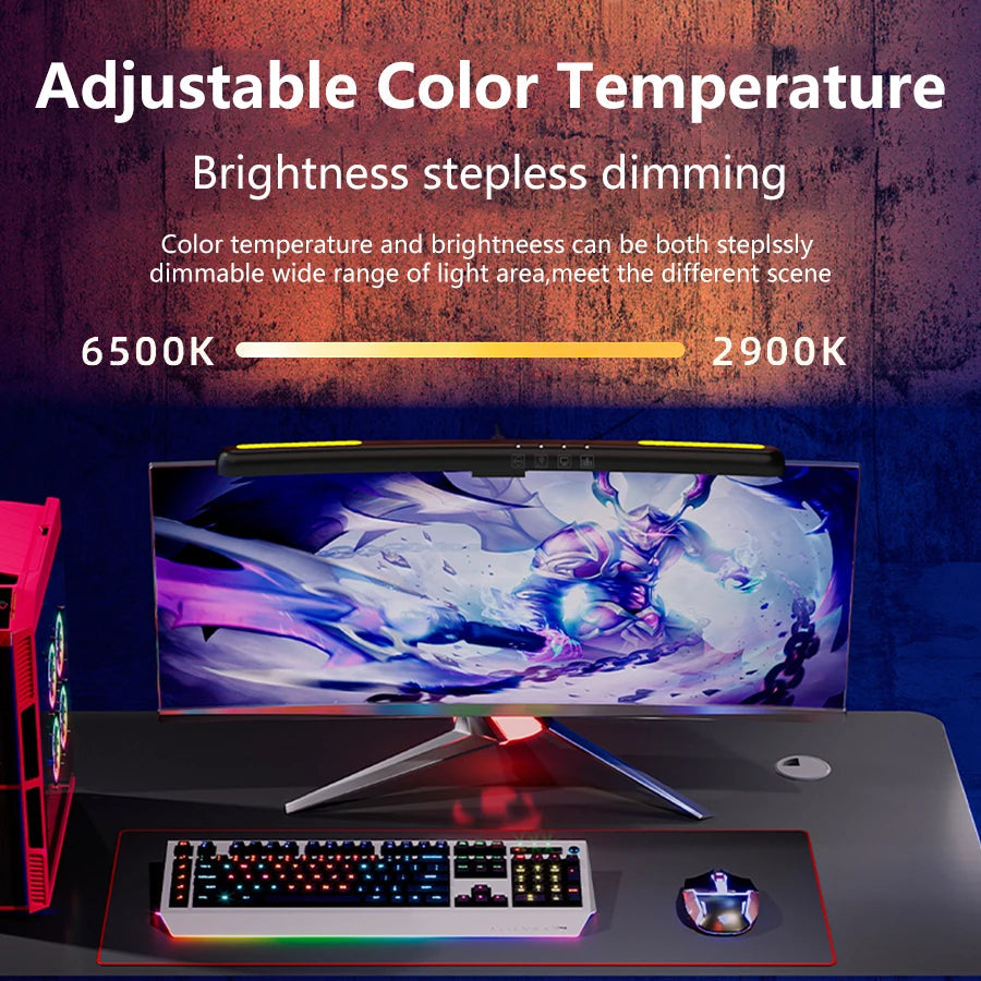 USB-Powered LED Monitor Light with RGB Backlighting and Adjustable Brightness - 60-Minute Timer