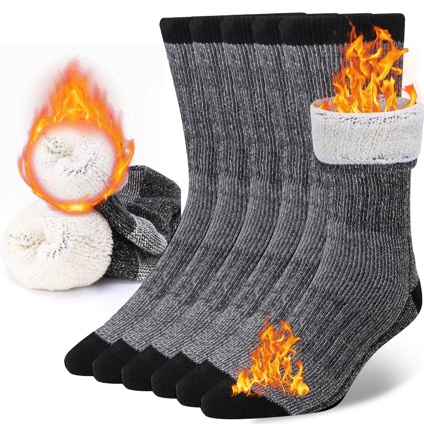 3-Pack of Thick Warm Merino Wool Socks | Durable, Breathable | Great for Work, Hiking & Outdoor Use