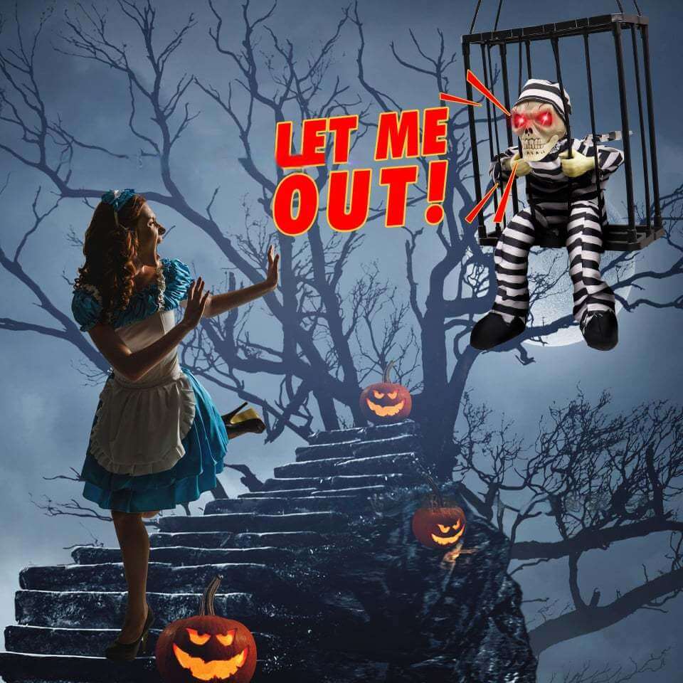 Spooky Halloween Decor – Animated Prisoner in Cage with Sound & Motion