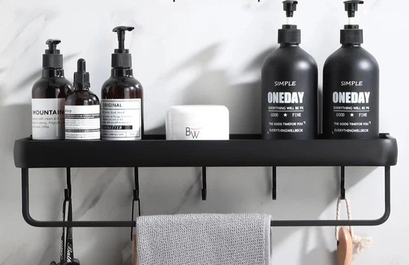 Corner Shelf in Black Aluminum – No-Drill Installation