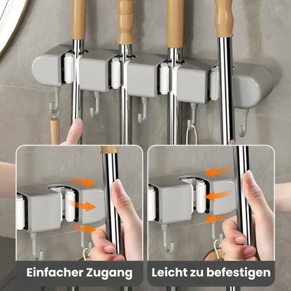 No-Drill Wall Holder for Brooms & Mops | SecureGrip for 2.8 cm Handles