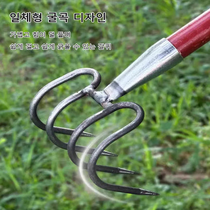 Garden Hand Rake | 5-Pronged Soil Loosener | Stainless Steel Tines with Wood Handle 14.5 x 11 cm