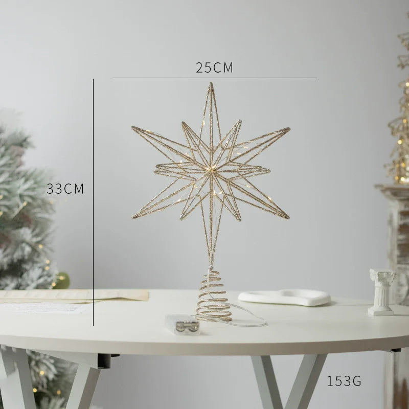 Christmas Star Tree Topper | LED Lights | Battery Operated | Gold Hollow Star with 3D Effect