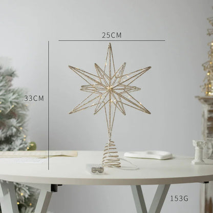 Christmas Star Tree Topper | LED Lights | Battery Operated | Gold Hollow Star with 3D Effect