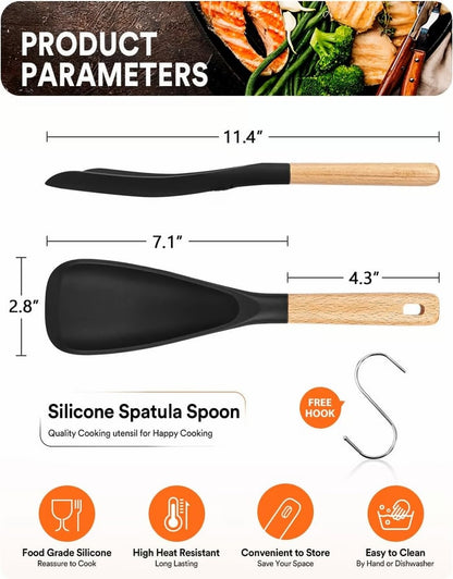 Versatile Cooking Spoon & Turner | Heat Resistant up to 230°C, BPA-Free Silicone | Gentle on Non-Stick Surfaces | 29×7 cm