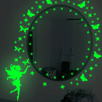 Glow-in-the-Dark Fairy and Star Wall Stickers for Kids | PVC | Set of 2, 19x28 cm