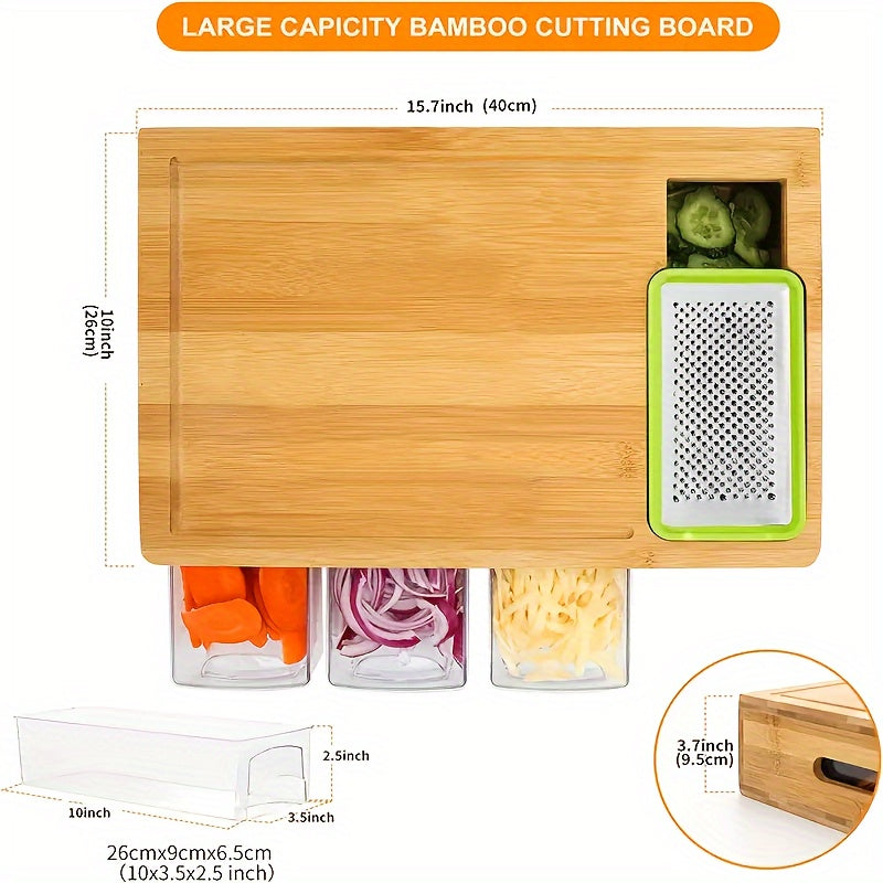 Bamboo Prep Station with Cutting Board Trays and Grater Storage