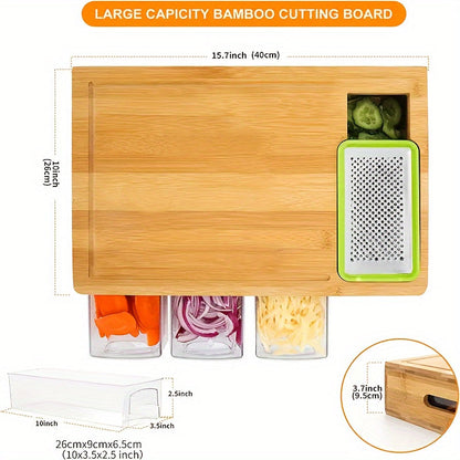 Bamboo Prep Station with Cutting Board Trays and Grater Storage