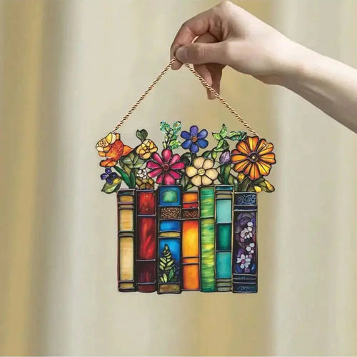 Acrylic Flower Book Pendant | 2D Flat Design | Library Decor | Reading Room Accessory