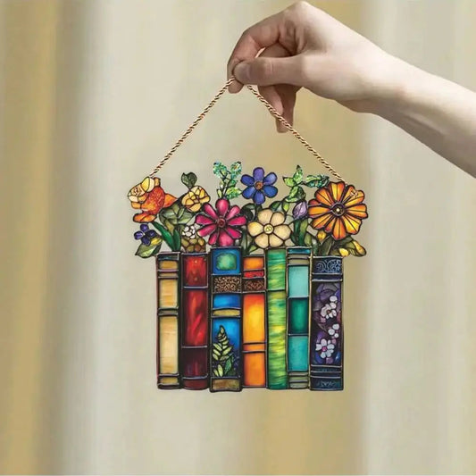 Acrylic Flower Book Pendant | 2D Flat Design | Library Decor | Reading Room Accessory