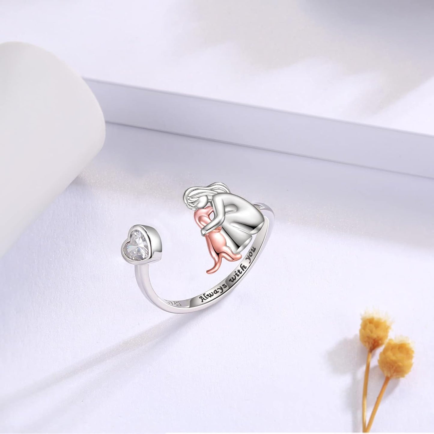 Adjustable Dog Ring – Always in My Heart with Zirconia Stones