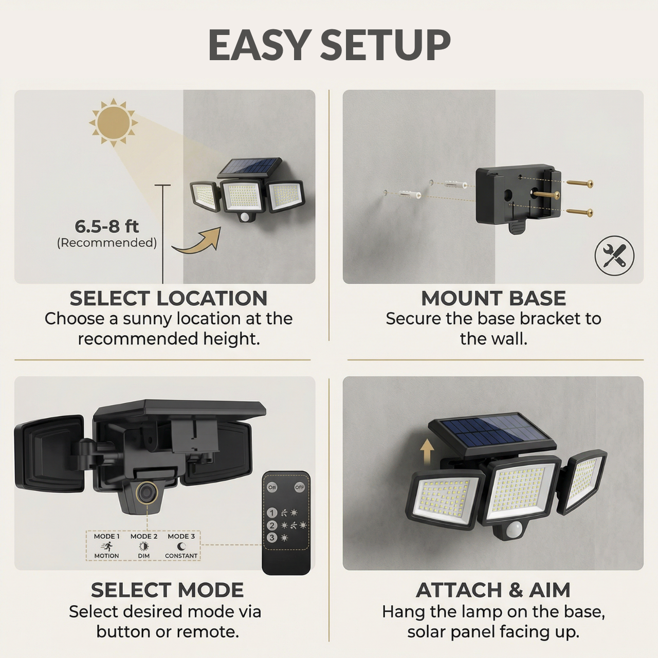 Smart Solar Outdoor Light with Motion Detection - 3 Adjustable Heads