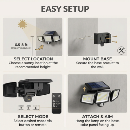 Smart Solar Outdoor Light with Motion Detection - 3 Adjustable Heads