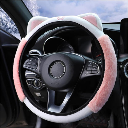 Fluffy Steering Wheel Cover with Cat Ears - Stay Warm and Stylish