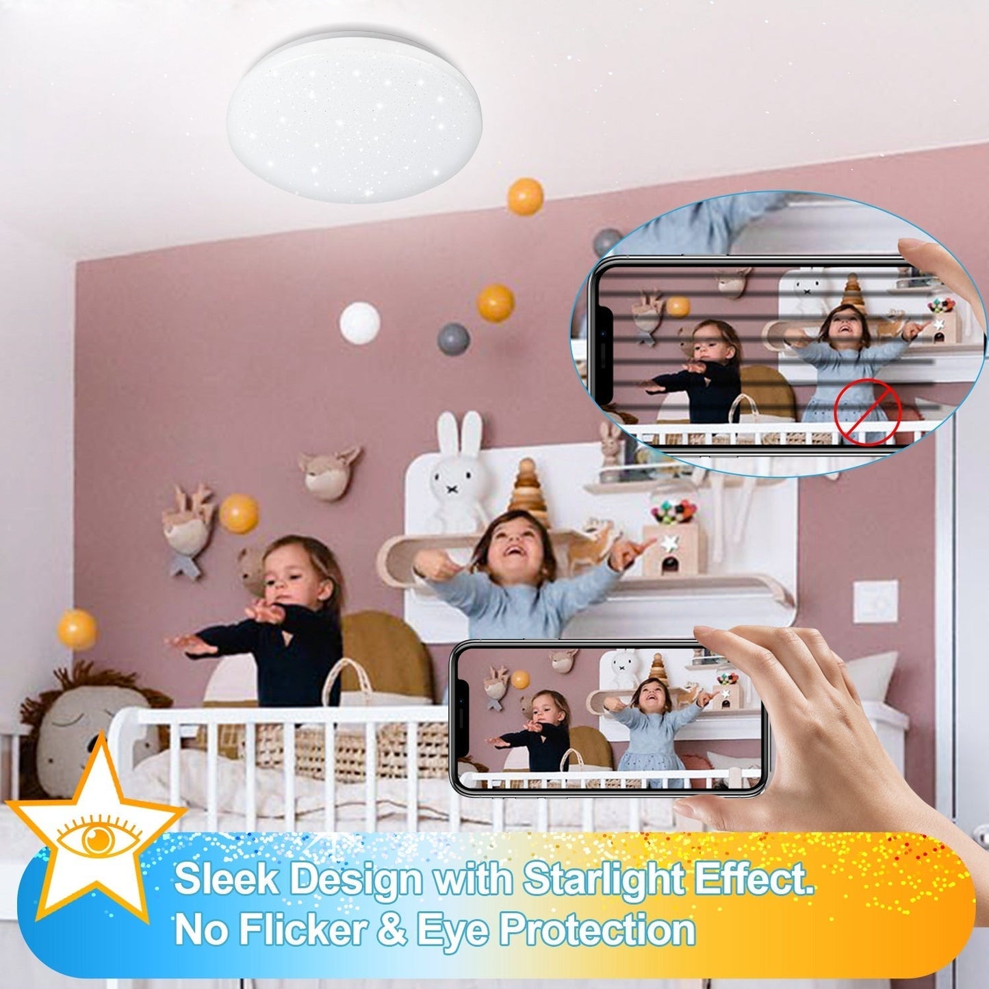 Dimmable 24W LED Ceiling Fixture with Starry Sky Design