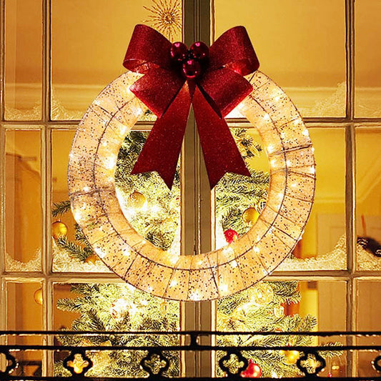 50cm LED-Enhanced Handmade Christmas Wreath in Gold and Green