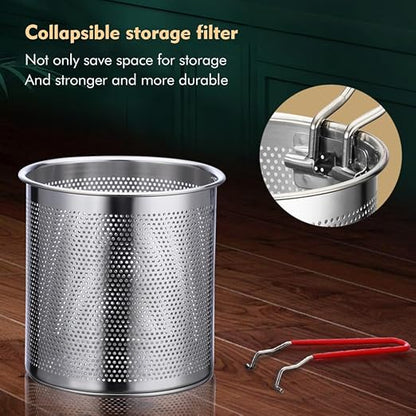 Stainless Steel Frying Pot with Strainer | Oil-Efficient Induction & Gas Cooking Pot | 13 cm
