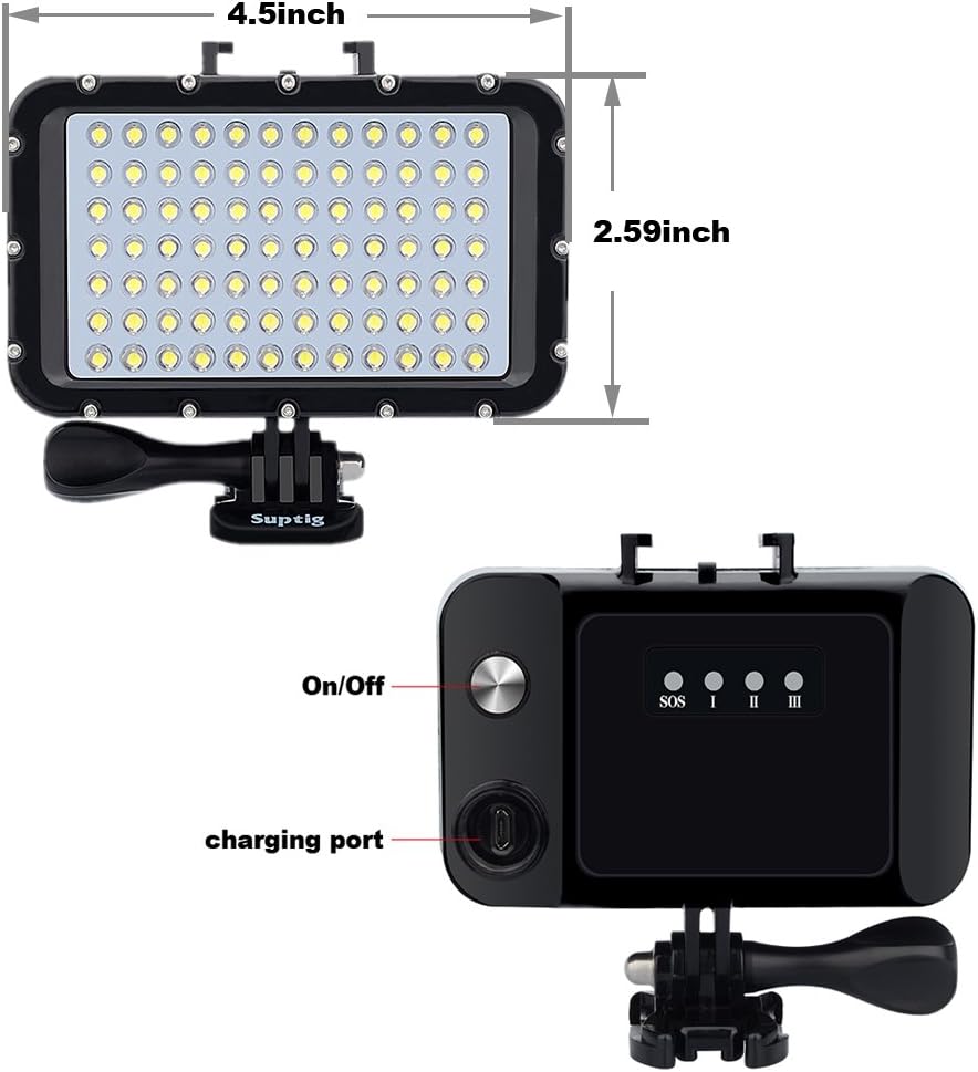 AquaBeam Pro Underwater LED Light - 84 High-Power Dimmable LEDs, Waterproof to 164ft for Action Cameras