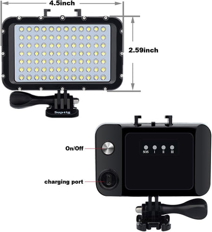 AquaBeam Pro Underwater LED Light - 84 High-Power Dimmable LEDs, Waterproof to 164ft for Action Cameras