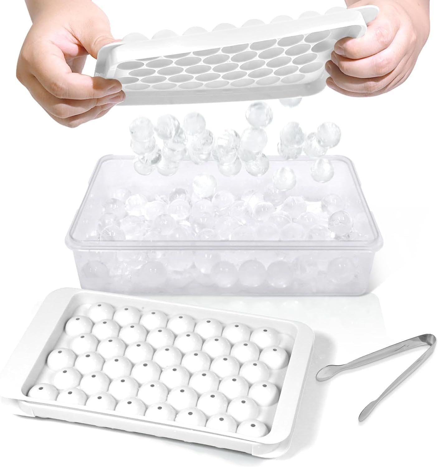 2-Pack Round Ice Mold Trays with Lids and Bin – 0.8” Freezer Tools