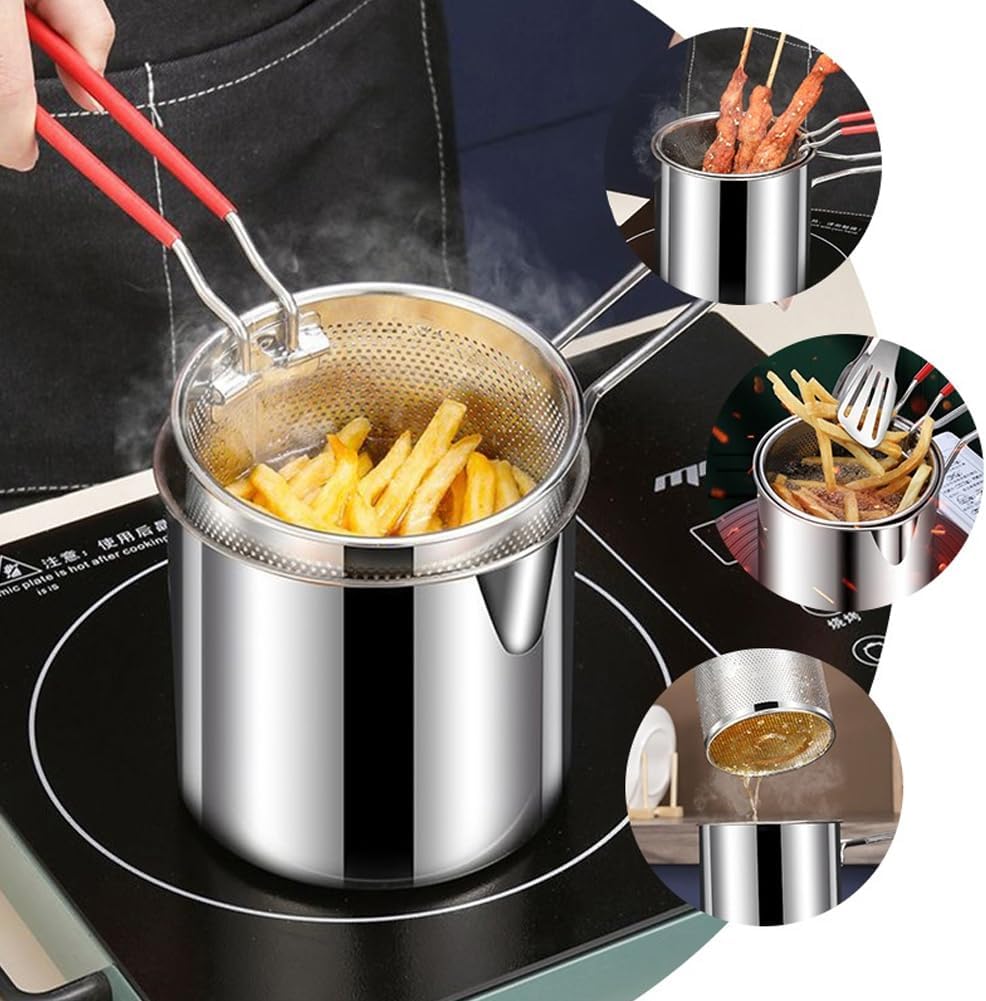 Stainless Steel Frying Pot with Strainer | Oil-Efficient Induction & Gas Cooking Pot | 13 cm