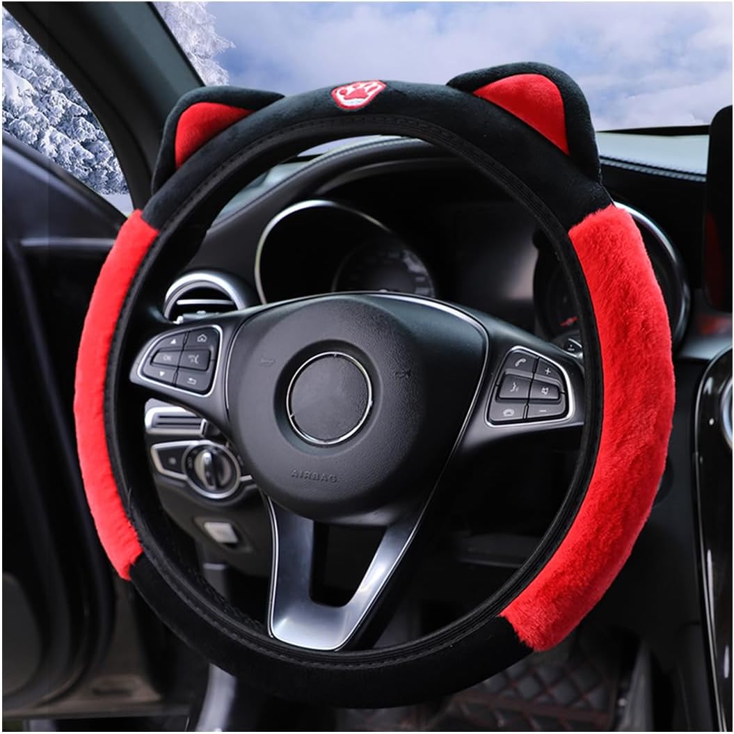 Fluffy Steering Wheel Cover with Cat Ears - Stay Warm and Stylish