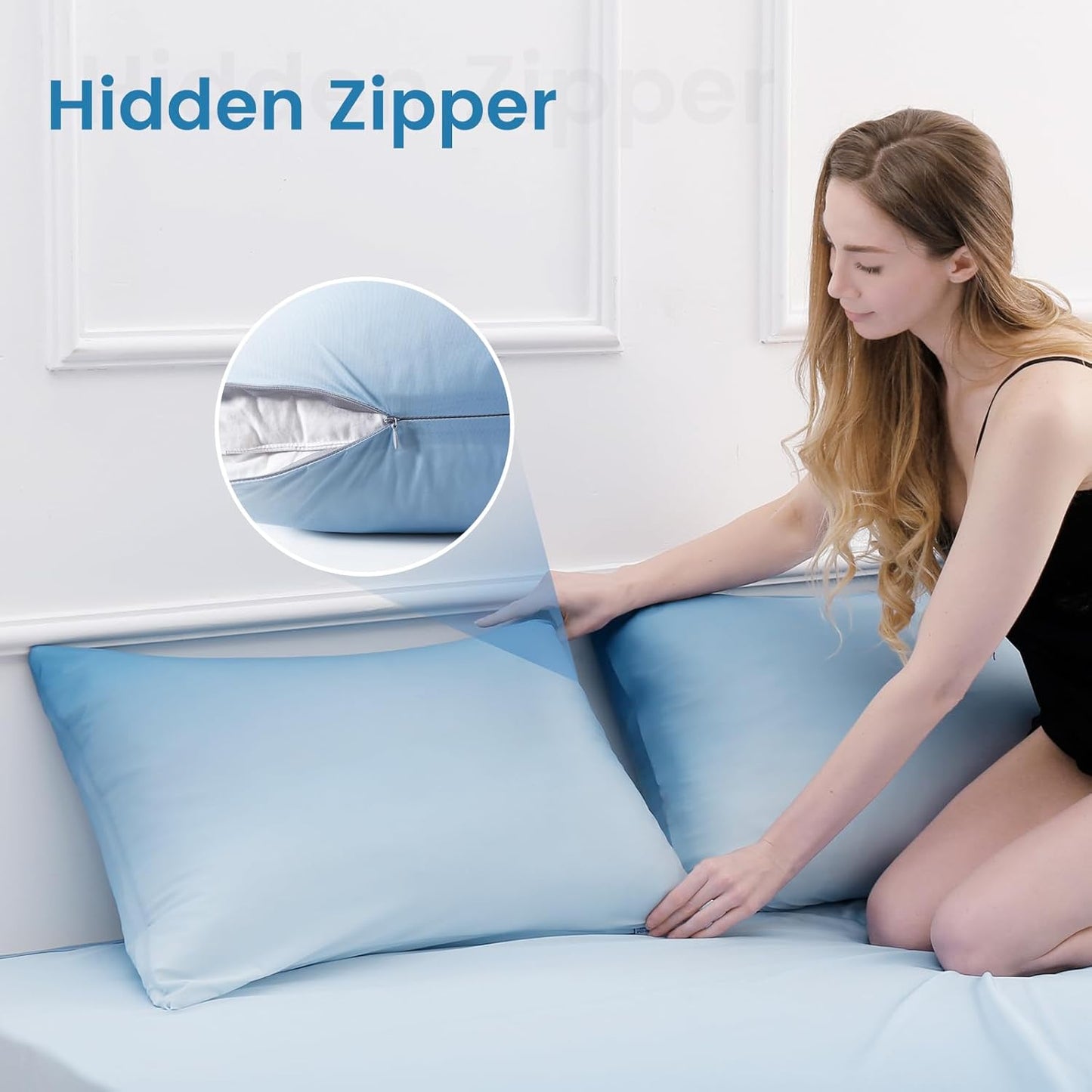 Set of 2 Blue Cooling Pillow Covers – Soft, Breathable, Hair & Skin Care