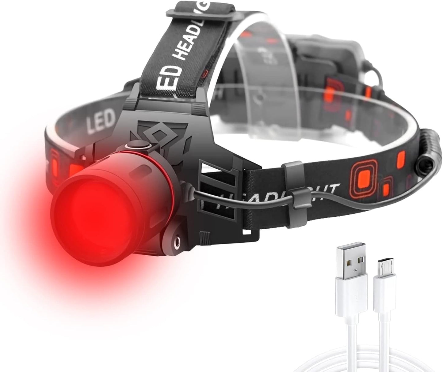Rechargeable LED Headlamp – White, Red, Green Light, USB & Battery