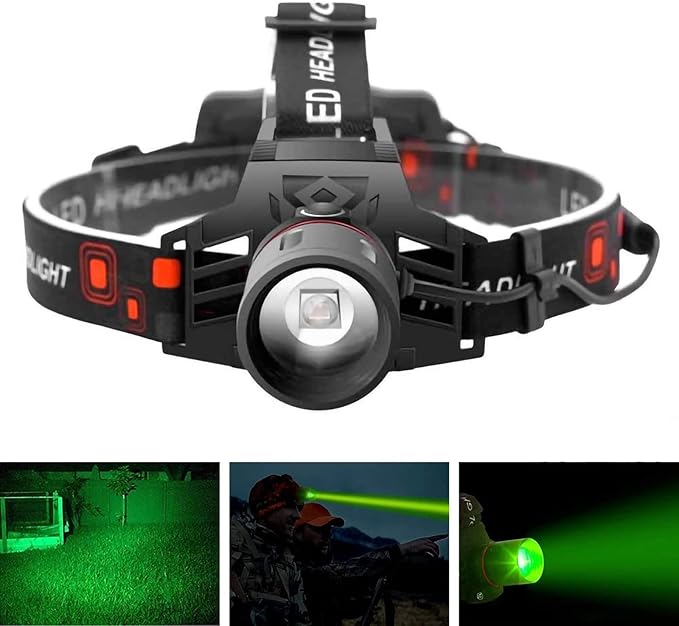 Rechargeable LED Headlamp – White, Red, Green Light, USB & Battery