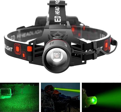 Rechargeable LED Headlamp – White, Red, Green Light, USB & Battery