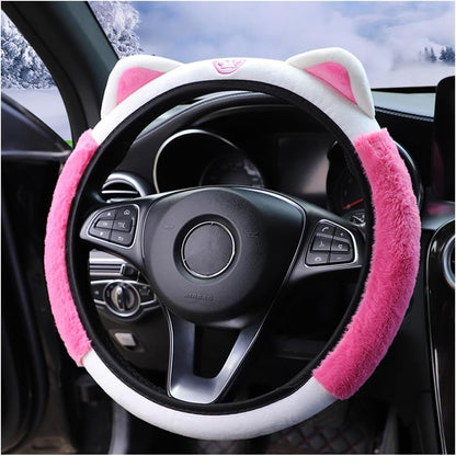 Fluffy Steering Wheel Cover with Cat Ears - Stay Warm and Stylish