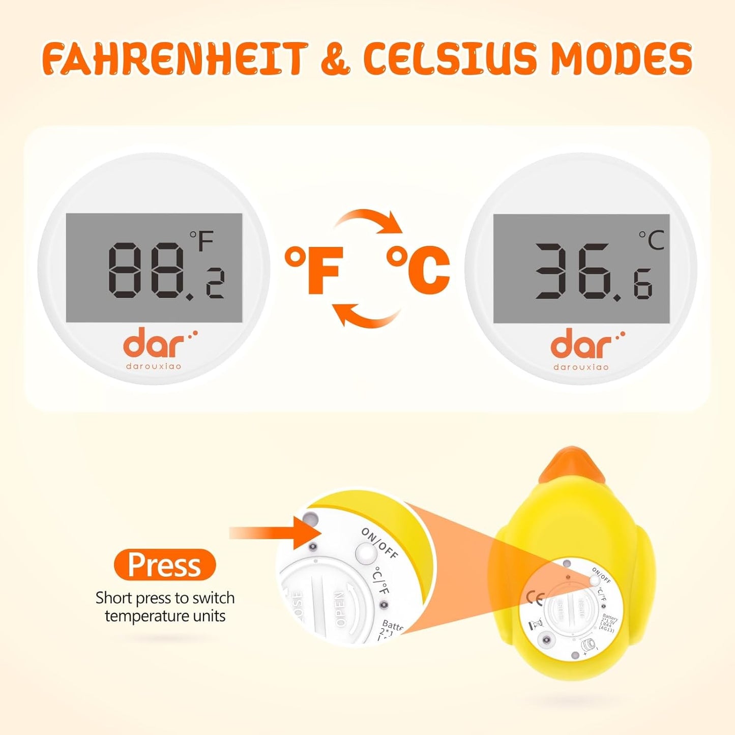 Digital Baby Bath Thermometer with 3 Color Display and Temperature Alert